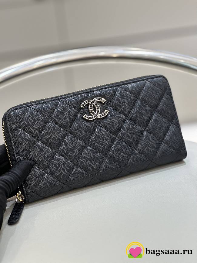 	 Bagsaa Chanel Zippy Wallet Black CC Logo Caviar Leather - 19x3x10cm - 1