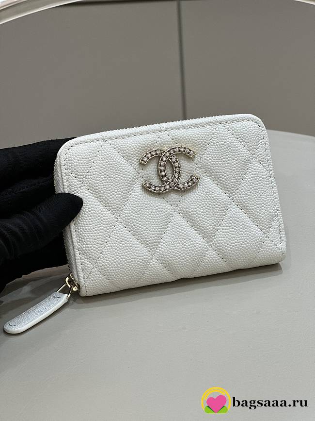 	 Bagsaa Chanel Coin Purse White CC Logo Caviar Leather - 19x3x10cm - 1