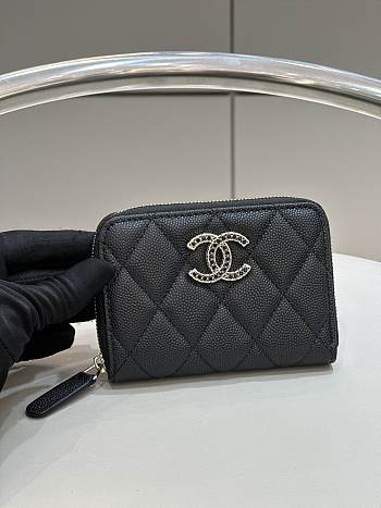 	 Bagsaa Chanel Coin Purse Black CC Logo Caviar Leather - 19x3x10cm