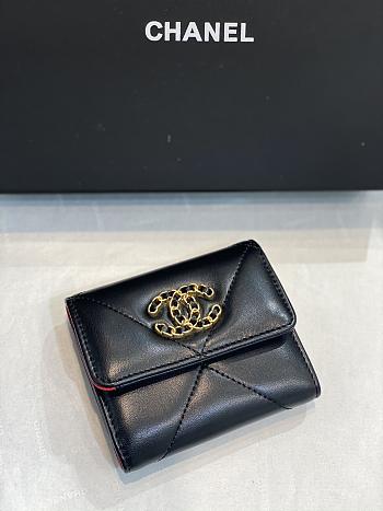 Bagsaaa Chane 19 3 Fold Wallet Black Gold Hardware - 11x10cm