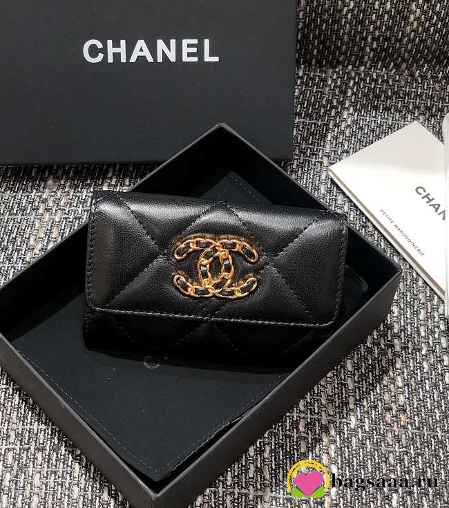 Bagsaaa Chane 19 Flap Wallet Black Gold Hardware - 1