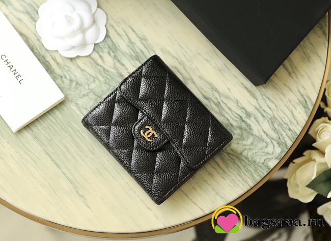 Bagsaaa Chanel 3 fold wallet black caviar gold hardware - 10.5x11.5x3cm - 1
