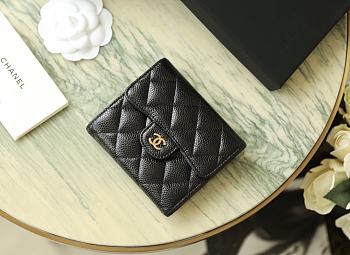 Bagsaaa Chanel 3 fold wallet black caviar gold hardware - 10.5x11.5x3cm