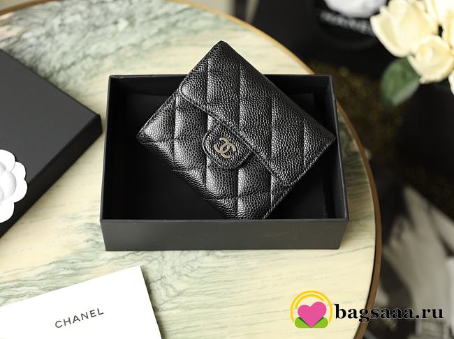 Bagsaaa Chanel 3 fold wallet black caviar silver hardware - 10.5x11.5x3cm - 1