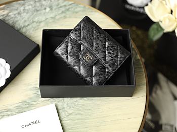 Bagsaaa Chanel 3 fold wallet black caviar silver hardware - 10.5x11.5x3cm