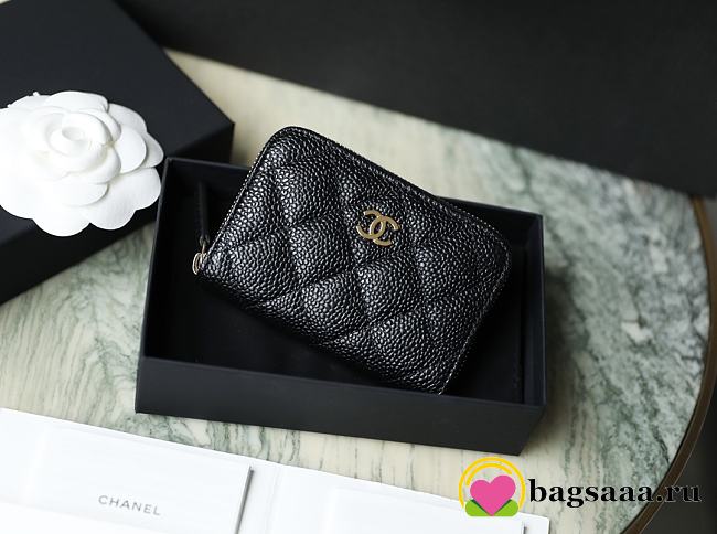 Bagsaaa Chanel Black Caviar Coin Purse Gold Hardwware - 7.5×2×11.cm - 1