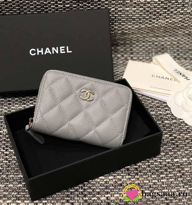 Bagsaaa Chanel Grey Caviar Coin Purse Gold Hardwware - 7.5×2×11.cm - 1