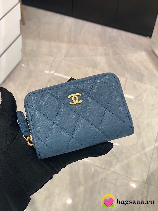 Bagsaaa Chanel Blue Caviar Coin Purse Gold Hardwware - 7.5×2×11.cm - 1