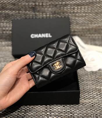 Bagsaaa Chanel Flap Coin Purse Black Lambskin Leather