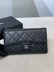 Bagsaaa Chanel Flap 3 Fold Wallet Black Lambskin Silver Logo - 18.5/10/2.5cm - 1