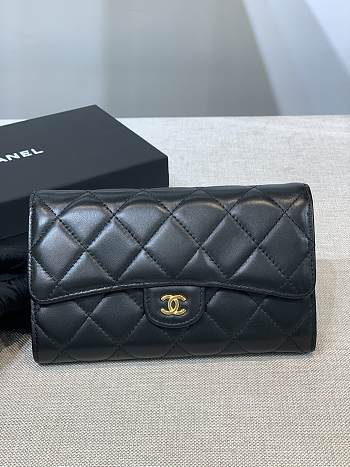 	 Bagsaaa Chanel Flap 3 Fold Wallet Black Lambskin Gold Logo - 18.5/10/2.5cm