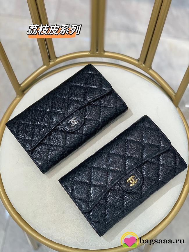 Bagsaaa Chanel Flap 3 Fold Wallet Black Caviar - 18.5/10/2.5cm - 1