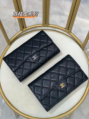 Bagsaaa Chanel Flap 3 Fold Wallet Black Caviar - 18.5/10/2.5cm