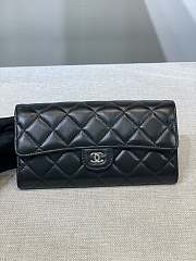	 Bagsaaa Chanel Flap 3 Fold Wallet Black Lambskin Silver Logo - 19.5×10×3cm - 1