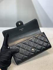 	 Bagsaaa Chanel Flap 3 Fold Wallet Black Lambskin Silver Logo - 19.5×10×3cm - 6