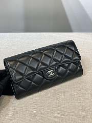 	 Bagsaaa Chanel Flap 3 Fold Wallet Black Lambskin Silver Logo - 19.5×10×3cm - 3