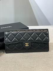 	 Bagsaaa Chanel Flap 3 Fold Wallet Black Lambskin Gold Logo - 19.5×10×3cm - 1