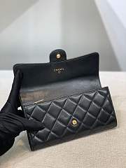 	 Bagsaaa Chanel Flap 3 Fold Wallet Black Lambskin Gold Logo - 19.5×10×3cm - 4