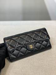 	 Bagsaaa Chanel Flap 3 Fold Wallet Black Lambskin Gold Logo - 19.5×10×3cm - 3