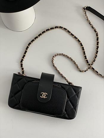 Bagsaaa Chanel 22B Quilted Phone Holder With Chain Black Caviar - 19 x 9 x 3.5 cm