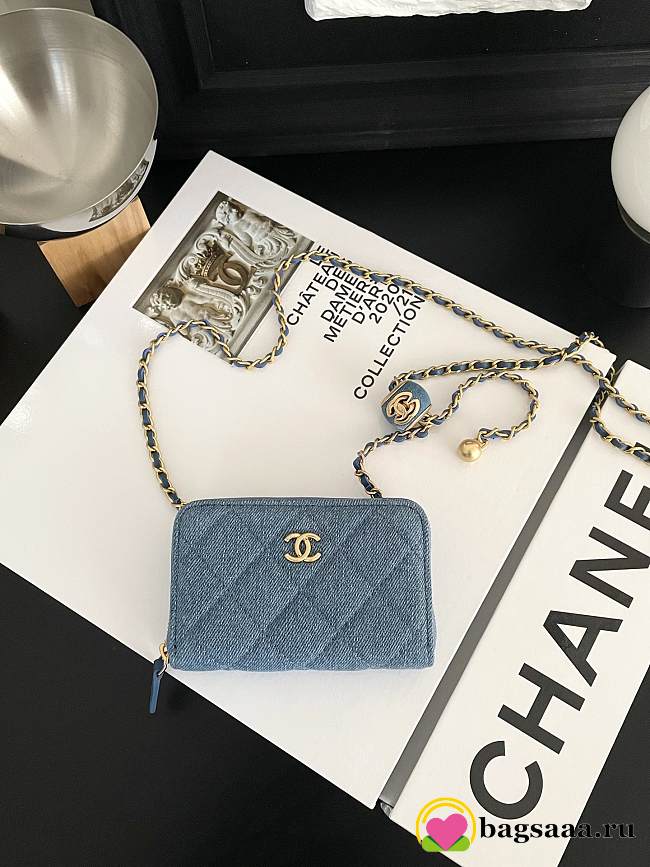 Bagsaaa Chanel Chain Wallet Denim - 12×7×2cm - 1