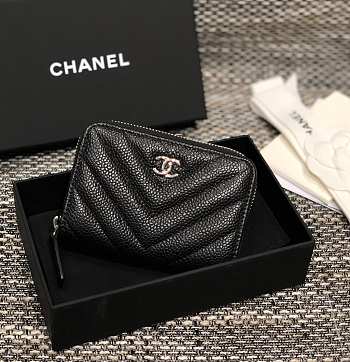 Bagsaaa Chanel Chevron Coin Purse Caviar Leather Silver - 7.5×2×11.cm