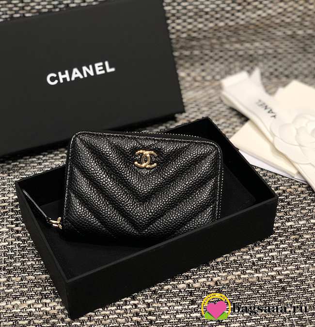 	 Bagsaaa Chanel Chevron Coin Purse Caviar Leather Gold - 7.5×2×11.cm - 1