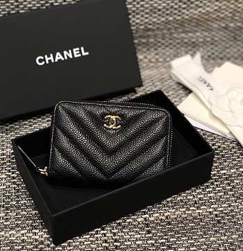 	 Bagsaaa Chanel Chevron Coin Purse Caviar Leather Gold - 7.5×2×11.cm