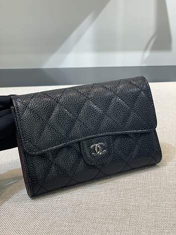 	 Bagsaaa Chanel Wallet Black Caviar Silver Hardware - 18 x 11 cm