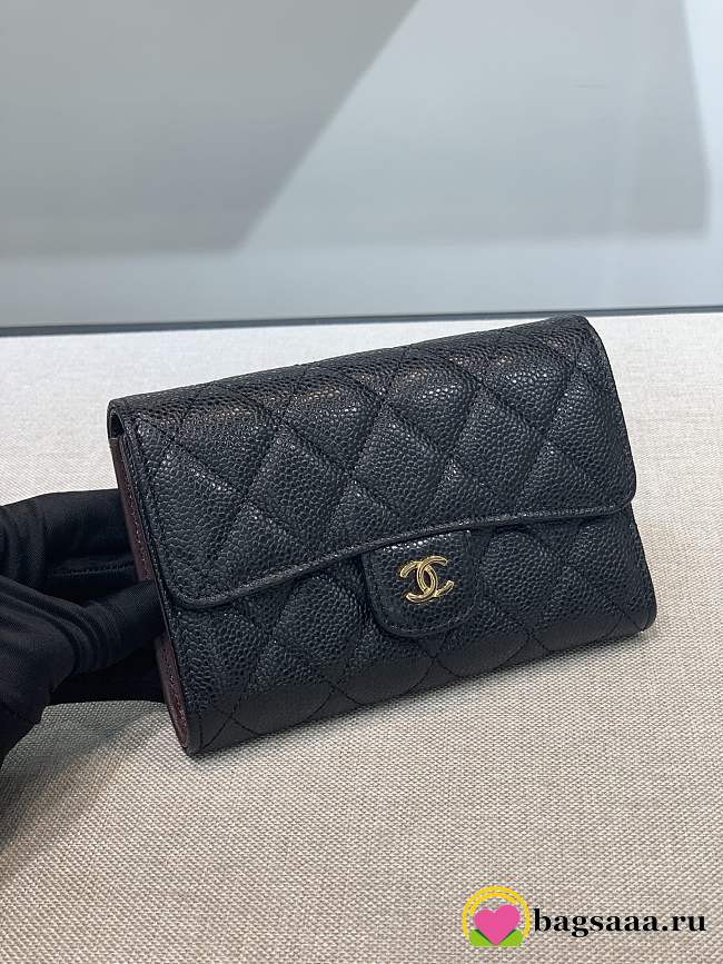 	 Bagsaaa Chanel Wallet Black Caviar Gold Hardware - 18 x 11 cm - 1