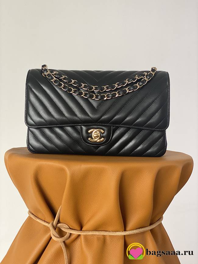 	 Bagsaaa Chanel Chevron Timless Flap Bag Lambskin Leather Black - 25cm - 1