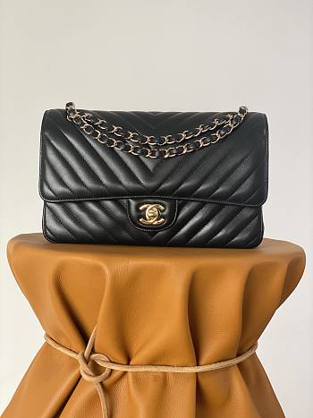 	 Bagsaaa Chanel Chevron Timless Flap Bag Lambskin Leather Black - 25cm