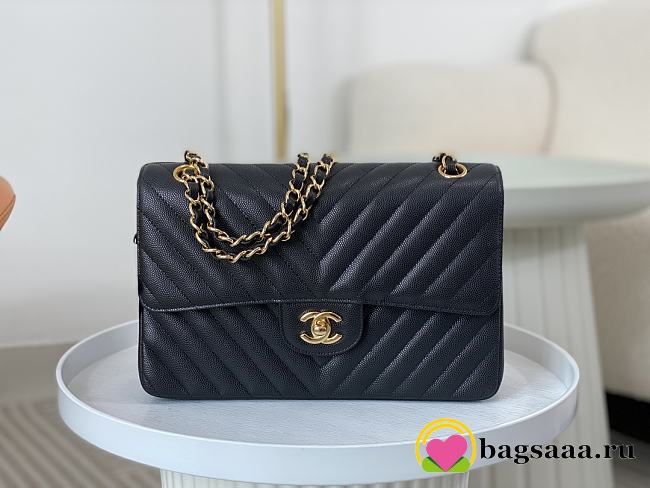 	 Bagsaaa Chanel Chevron Flap Bag Caviar Leather Black - 25cm - 1