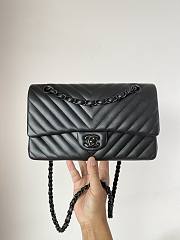 	 Bagsaaa Chanel Chevron Flap Bag Lambskin Leather All Black - 25cm - 1