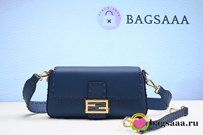 Bagsaaa Fendi Baguette Blue Selleria bag with oversize topstitching  - 1
