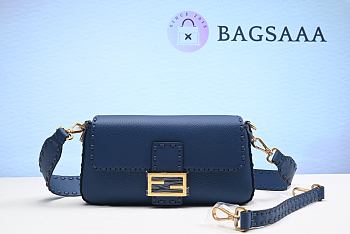 Bagsaaa Fendi Baguette Blue Selleria bag with oversize topstitching 