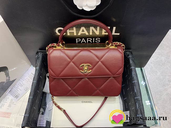 Bagsaaa Chanel Trendy CC Large Quilting Burgundy Leather Gold Hardware 25cm - 1