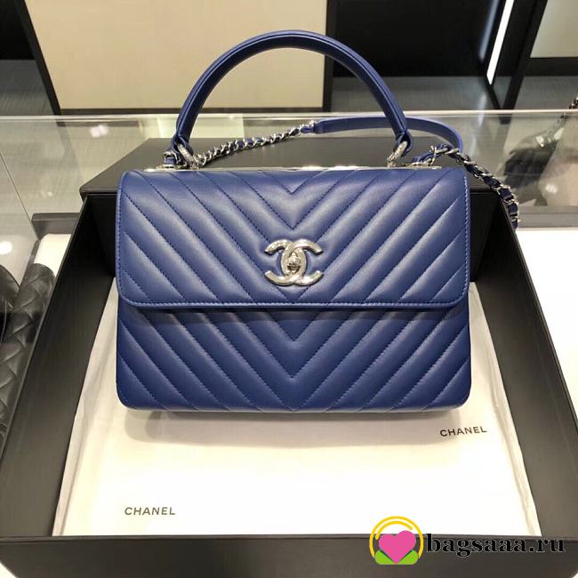 	 Bagsaaa Chanel Trendy CC Chevron Blue Silver Hardware - 1