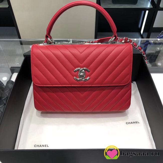 	 Bagsaaa Chanel Trendy CC Chevron Red Leather Silver Hardware - 1