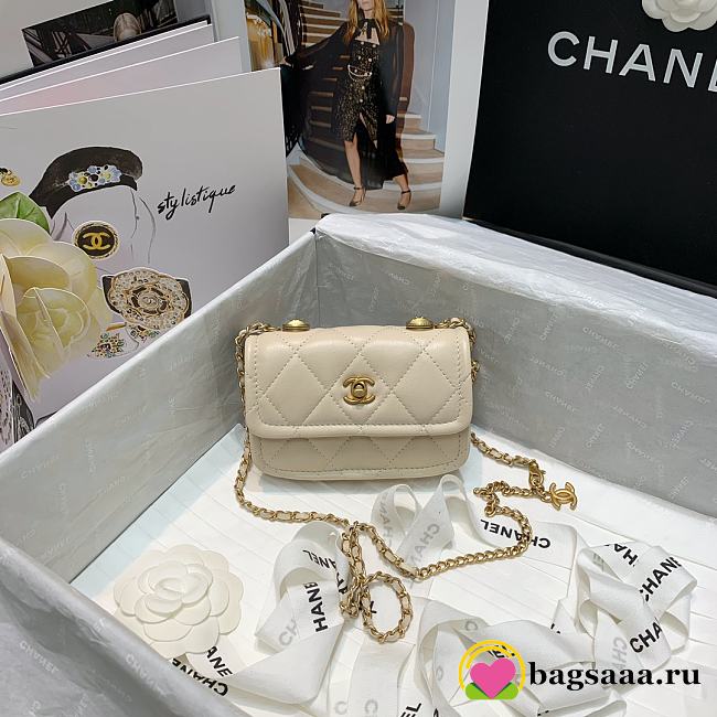 	 Bagsaaa Chanel Belt Bag Beige Lambskin - 13.5x9x4cm - 1