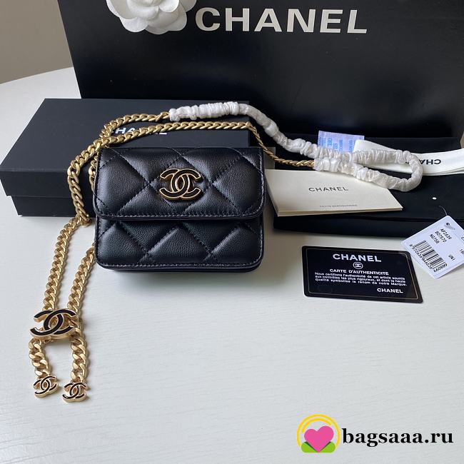 Bagsaaa Chanel Belt Bag Black CC Logo 12.5x9cm - 1