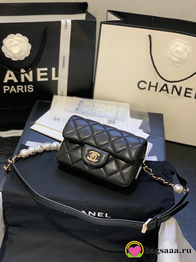 Bagsaaa Chanel Classic Belt Bag With Pearl Chain Black - 18cm - 1