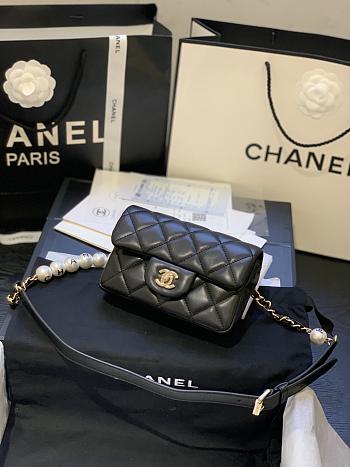 Bagsaaa Chanel Classic Belt Bag With Pearl Chain Black - 18cm