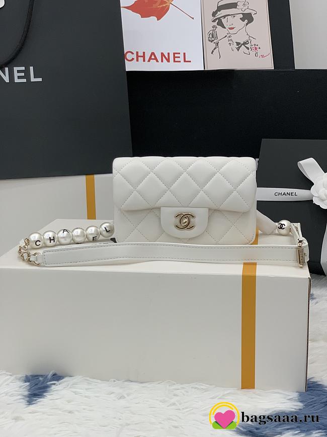 	 Bagsaaa Chanel Classic Belt Bag With Pearl Chain White - 18cm - 1