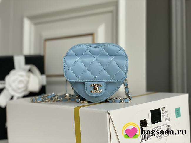 Bagsaaa Chanel Heart Belt Bag Blue - 11x8.5x5.5cm - 1