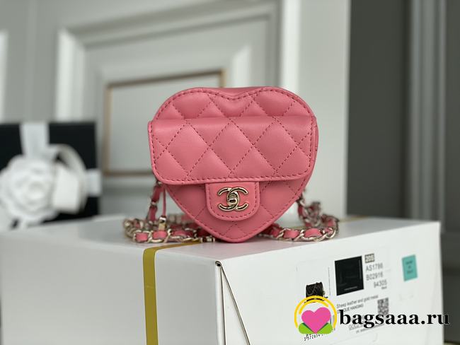 	 Bagsaaa Chanel Heart Belt Bag Pink - 11x8.5x5.5cm - 1