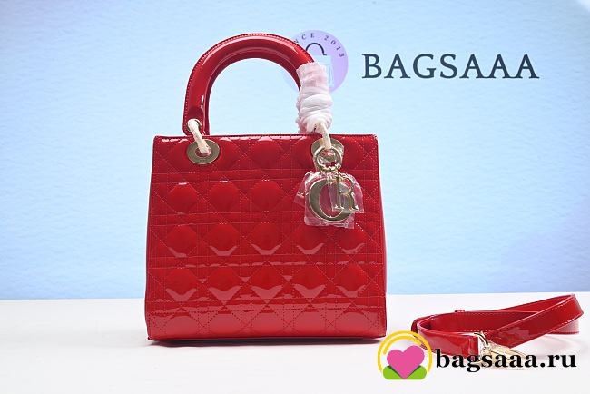 Dior Lady Handbag in Red With Gold Hardware 24CM - 1