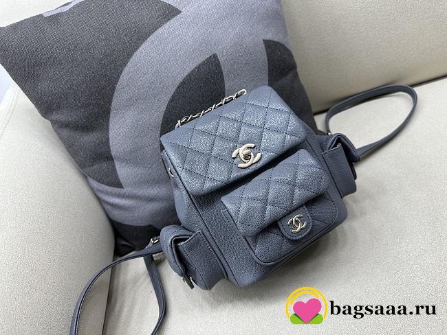 	 Bagsaaa Chanel Duma Cargo Backpack Grey Caviar Leather - 21.5x19.5x12cm - 1