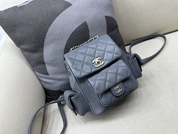 	 Bagsaaa Chanel Duma Cargo Backpack Grey Caviar Leather - 21.5x19.5x12cm