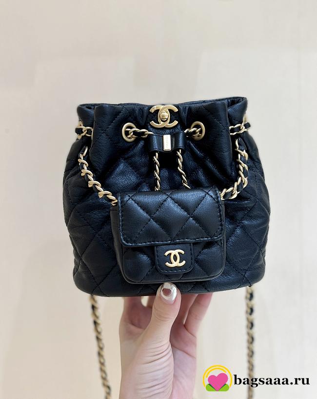 Bagsaaa Chanel Backpack Bucket Lambskin Black Leather - 16.5*17*12cm - 1